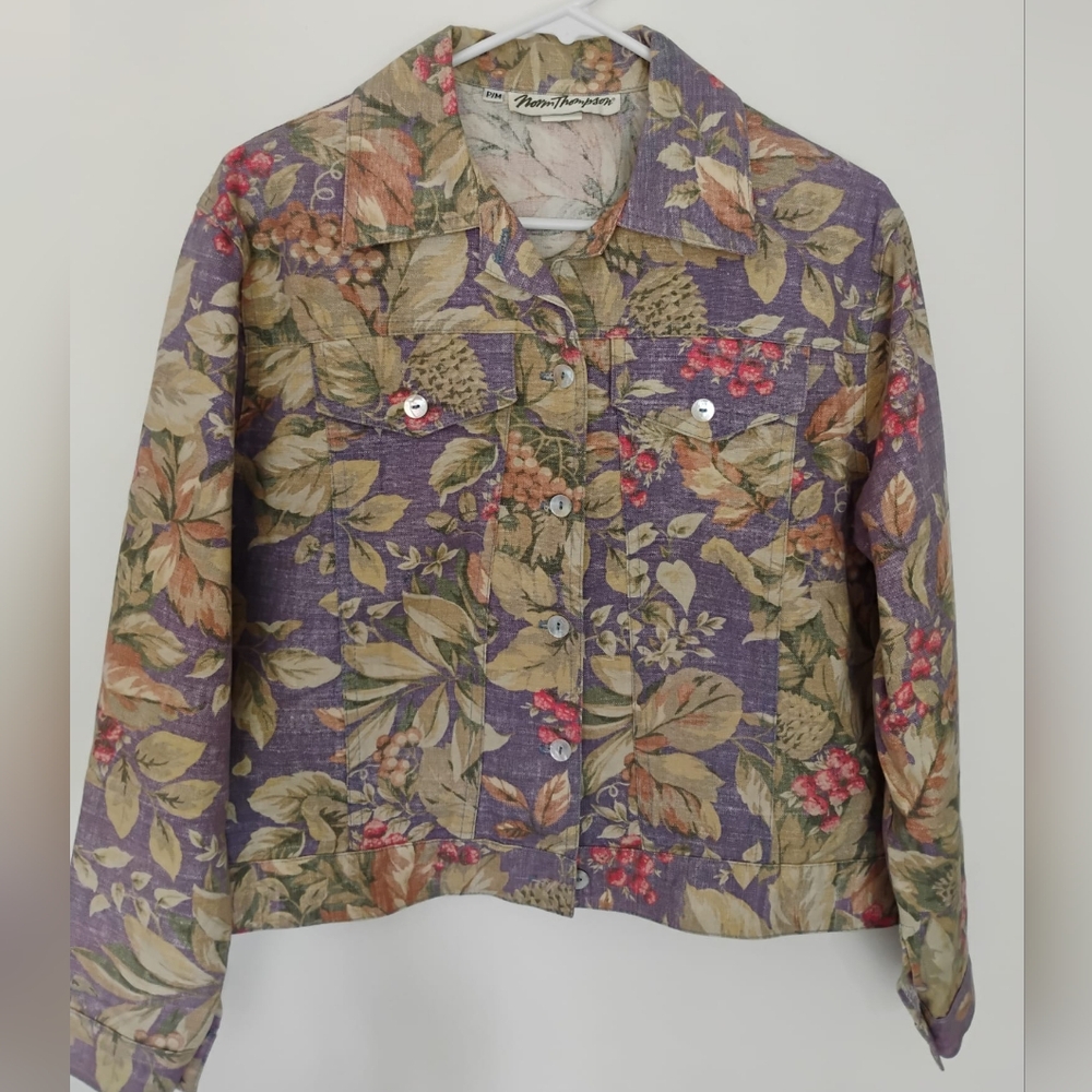 VINTAGE  Norm Thompson Women's Floral Jacket - Purple and Green